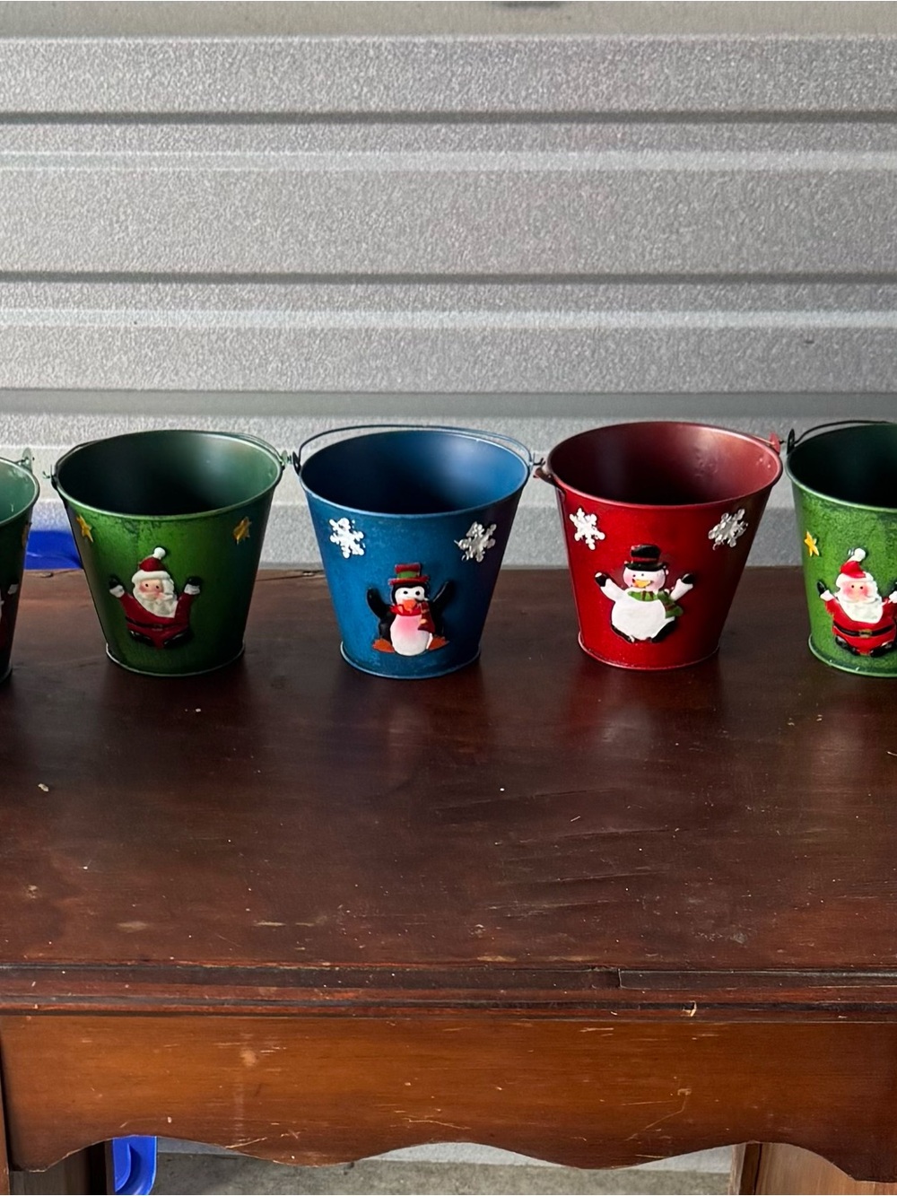 Vintage Boyds Bears Christmas Metal Buckets - Set of 7 Holiday Pails